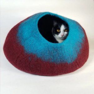 Maroon and Teal Cat Cave | Pet Bed